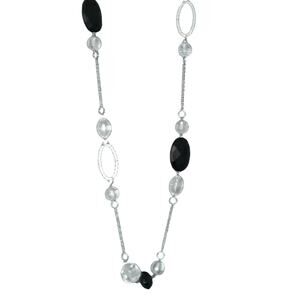 Opera Length Silver Chain with Black Clear Beads